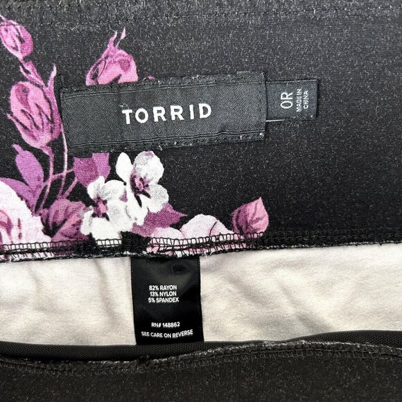 Torrid 0R Floral Black Pink Leggings Soft Athletic Comfort - Picture 6 of 8